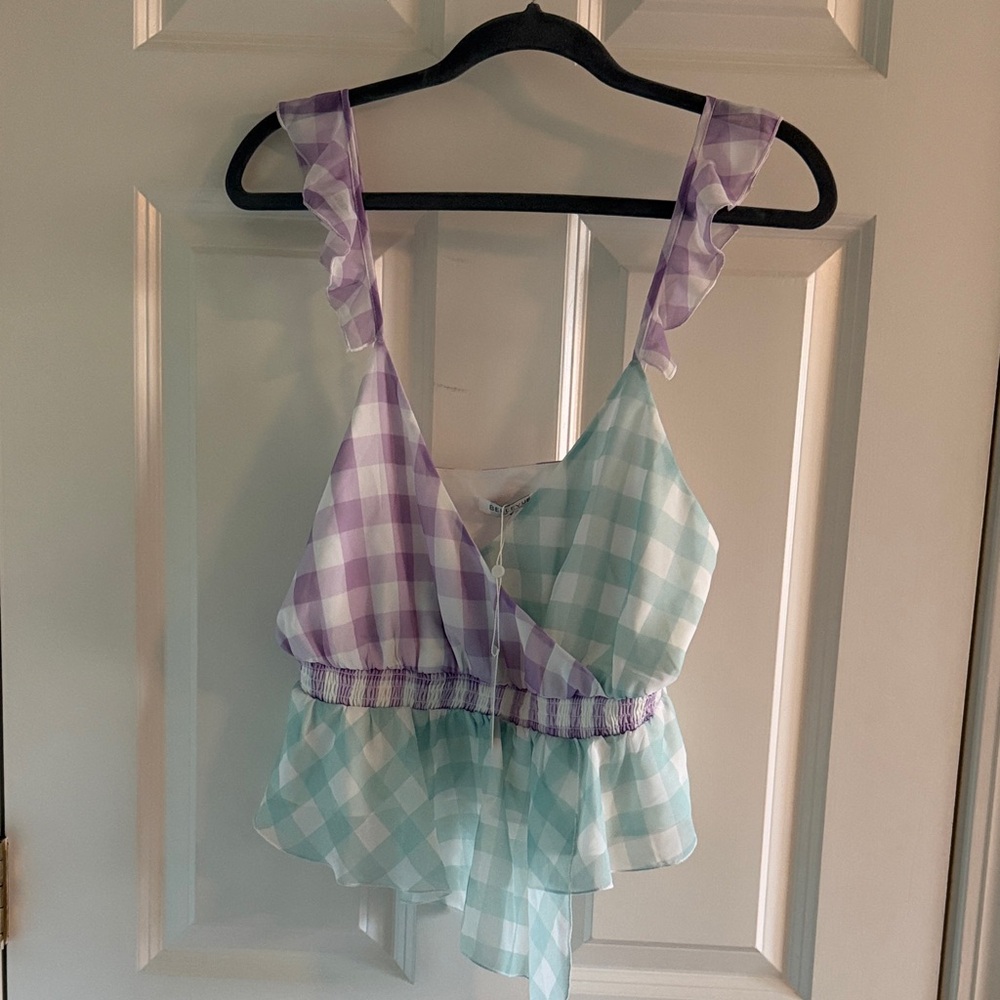 Gingham Ruffle Peplum Top